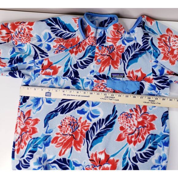 PATAGONIA SYNCHILLA Women's M Blue Floral Hawaiian Manoa Fleece 1/4 Snap Jacket - Picture 7 of 11